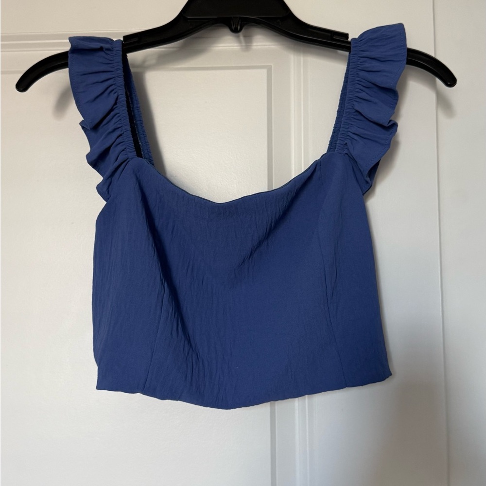 Matching Set - Ruffled Strap Cropped Tank Top & Skirt - Blue